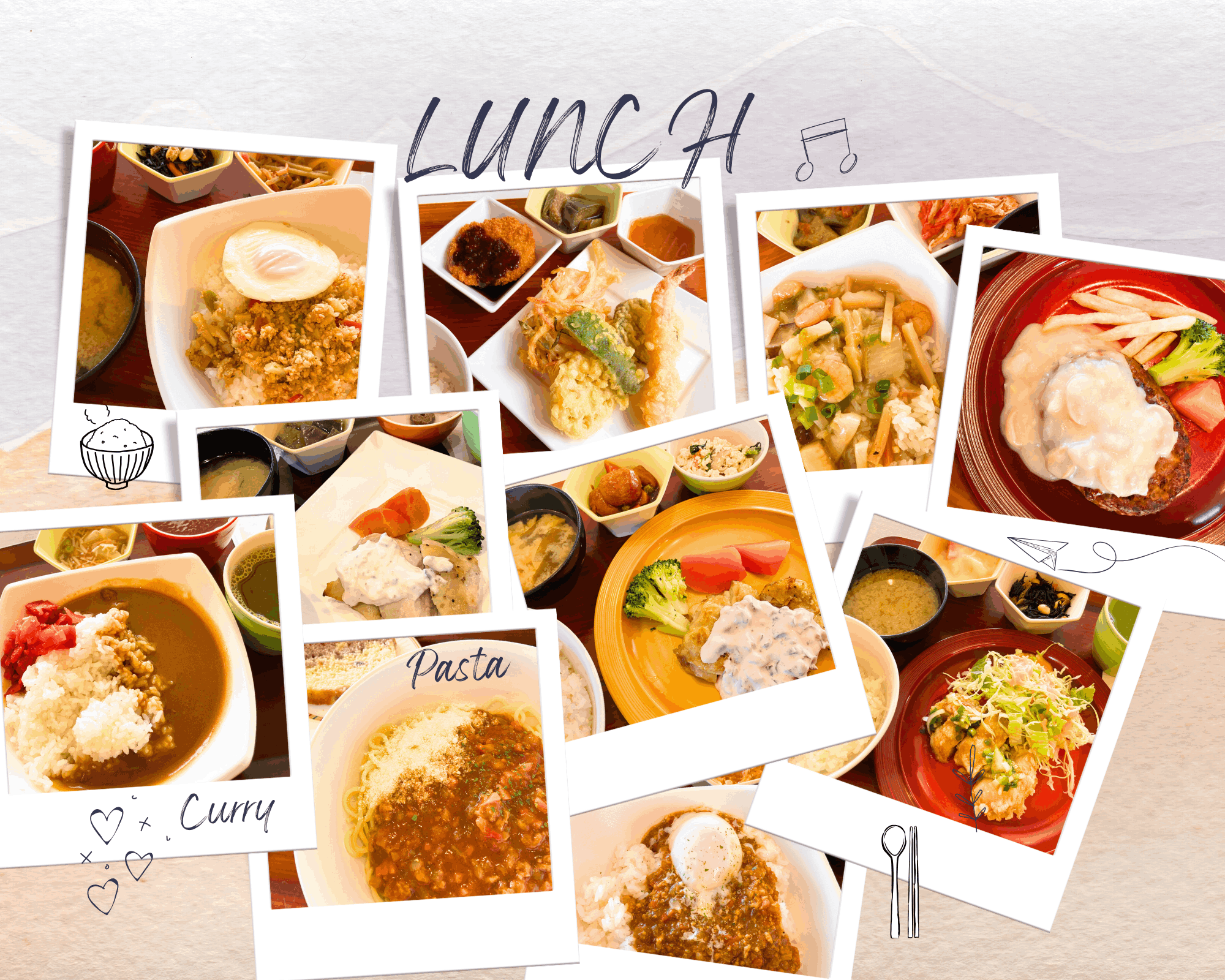 レストランの食事は日替わりなので、いろいろな食事を楽しめます！お弁当の職員は休憩スペースで食べています♪