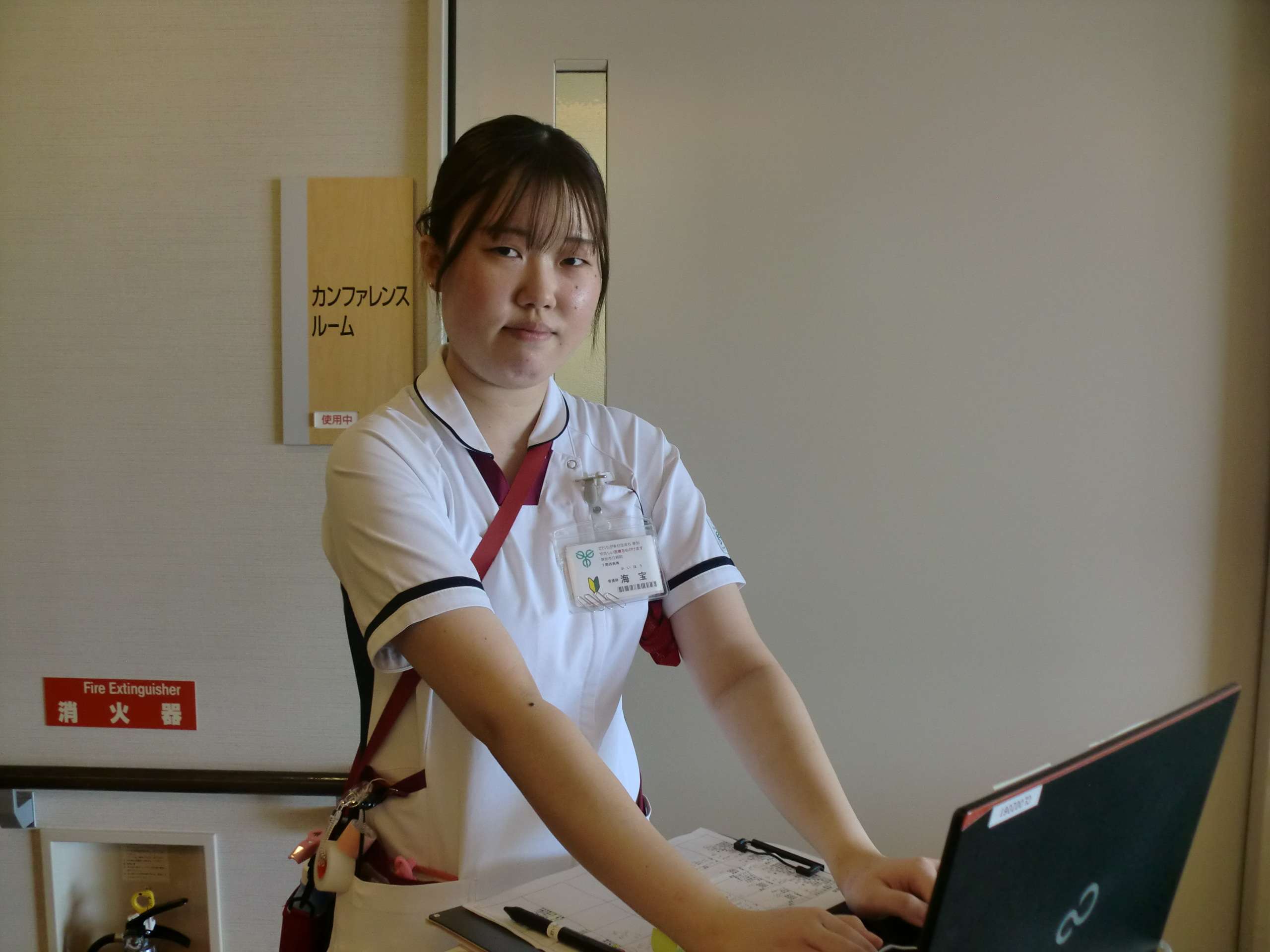 検温中のKさんです。