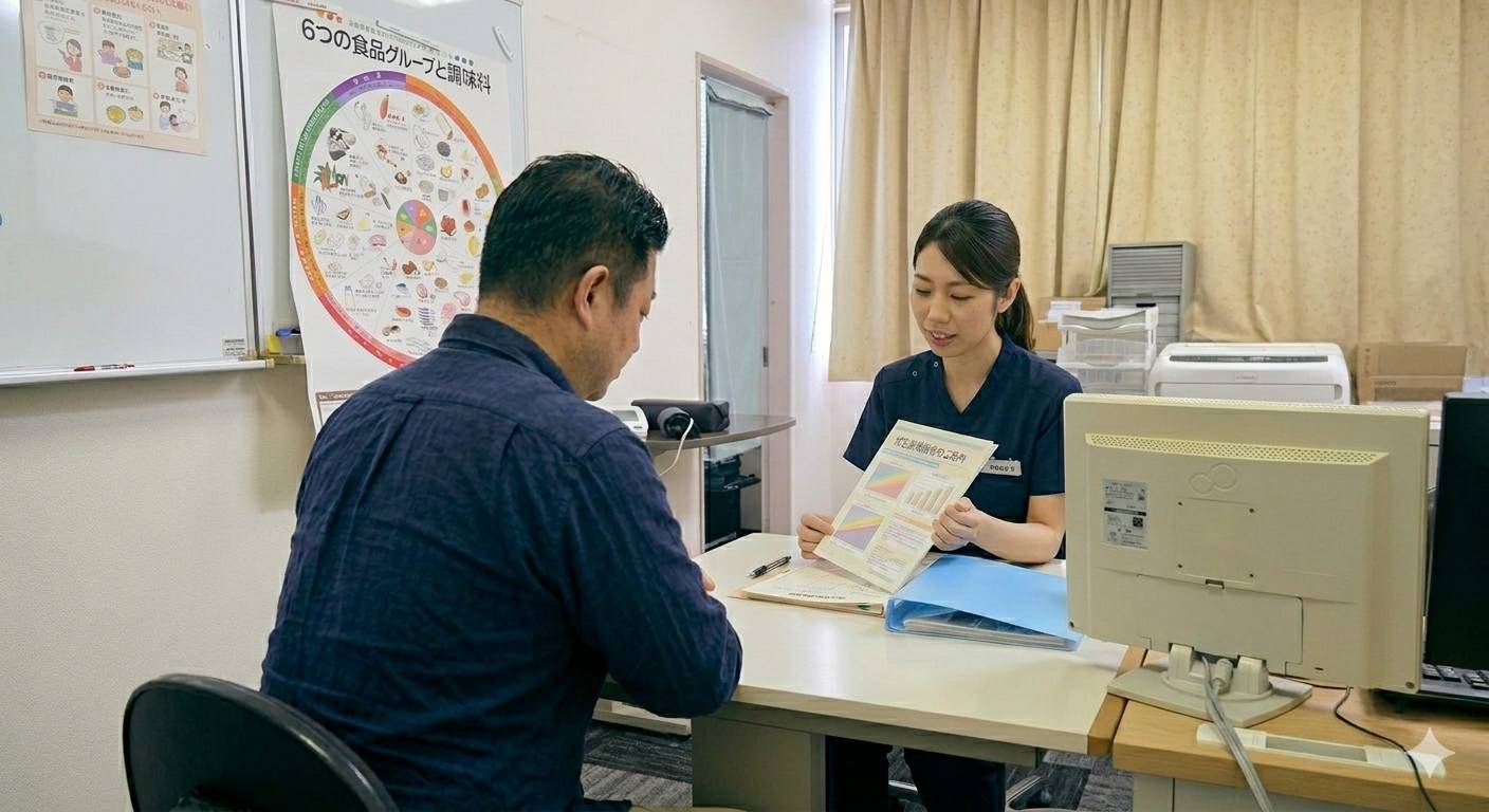 健康管理センターで特定保健指導を行っている様子